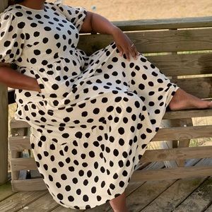 Cream and black polka dot tier dress.